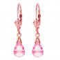4.5 Carat 14K Solid Rose Gold Leverback Earrings Briolette Pink Topaz