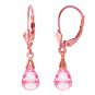 4.5 Carat 14K Solid Rose Gold Leverback Earrings Briolette Pink Topaz