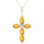 1.88 Carat 14K Solid Gold Cross Necklace Natural Diamond Citrine