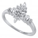 10k White Gold Womens Round Prong-set Diamond Marquis-shape Cluster Ring 1/6