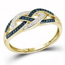 10kt Yellow Gold Womens Round Blue Color Enhanced Diamond Crossover Band Ring