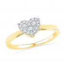 10k Yellow Gold Women's Round Diamond Cute Heart Cluster Ring 1/6 Ct