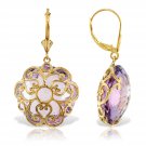 Womens 14K Solid Gold Leverback Earrings with Checkerboard Cut Round Amethysts
