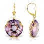 Womens 14K Solid Gold Leverback Earrings with Checkerboard Cut Round Amethysts