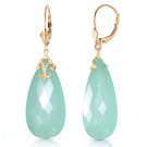 14K Solid Gold Leverback Earrings with Briolette 31x16 mm Mint Green Chalcedony
