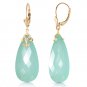 14K Solid Gold Leverback Earrings with Briolette 31x16 mm Mint Green Chalcedony