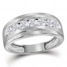 10k White Gold Mens Round Channel-set Diamond Single Row Wedding Band Ring