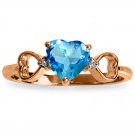 0.96 CT 14K Solid Rose Gold Tri Heart Blue Topaz Diamond Ring Anniversary Bridal