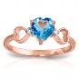 0.96 CT 14K Solid Rose Gold Tri Heart Blue Topaz Diamond Ring Anniversary Bridal
