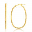 Womens Real Solid 14k Yellow Gold Textured Large Oval Hoop Earrings Top Quality