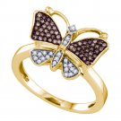 10k Yellow Gold Brown Color Enhanced Diamond Butterfly Bug Cluster Ring 1/5