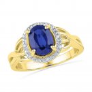 10k Yellow Gold Womens Oval Lab-Created Blue Sapphire Solitaire Diamond Ring