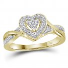 10k Yellow Gold Womens Round Diamond Heart Love Fashion Ring 1/4 Cttw