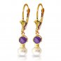 5.2 CTW 14K Solid Gold Leverback Earrings pearl Amethyst Natural Gemstone Womens