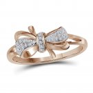 10k Rose Gold Womens Round Diamond Ribbon Bow Knot Ring 1/10 Cttw