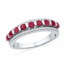 Womens Red Ruby Diamond Band Ring Round Lab-Created 10kt White Gold  1.10 Ct