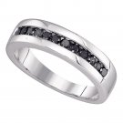 10k White Gold Mens Round Black Diamond Wedding Anniversary Fashion Band 1/2