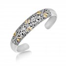 18k Yellow Gold & Sterling Silver Cuff Bangle Bracelet Dragonfly and Flourishes