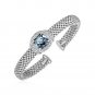 Sterling Silver Popcorn Texture Cuff Bangle with Blue Topaz and Diamonds