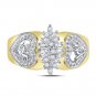 10kt Two-tone Gold Womens Round Diamond Cluster Ring 1/8 Cttw