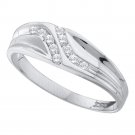 14k White Gold Mens Round Diamond Double Row Slender Wedding Band 1/8 Cttw