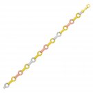 14k Tri-Color Gold Bar and Round Link Bracelet