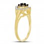 10k Yellow Gold Round Brown Color Enhanced Diamond Polygon Cluster Ring 1/2
