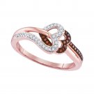 10k Rose Gold Womens Round Red Color Enhanced Diamond Heart Love Ring 1/6