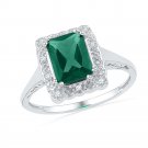 10k White Gold Emerald Lab-Created Emerald Solitaire Fashion Ring 1-4/5 Ctw