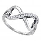 10k White Gold Womens Round Diamond Infinity Double Heart Ring 1/6 Cttw