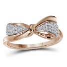 10k Rose Gold Womens Round Diamond Ribbon Bow Knot Band Ring 1/8 Cttw