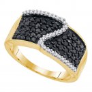 Womens Black Diamond Crossover Stripe Band 10k Yellow Gold Enhanced Ring For Her