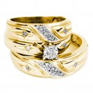14k Yellow Gold His & Her Round Diamond Matching Bridal Wedding Ring Set