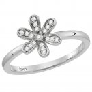 10kt White Gold Women's Round Diamond Floral Stackable Band Ring 1/10 Ct