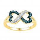 10kt Yellow Gold Womens Round Blue Color Enhanced Diamond Infinity Heart Ring