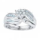 10kt White Gold Diamond Flower Cluster Bridal Wedding Engagement Ring Band Set