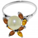 2.63 Ct 14K Solid White Gold Ring Natural Garnet, Citrine pearl Womens Size 5-11