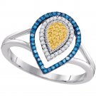 10k White Gold Round Yellow Color Enhanced Diamond Teardrop Cluster Ring 1/5