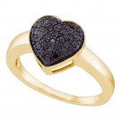 10k Yellow Gold Round Black Color Enhanced Diamond Heart Cluster Ring 1/4