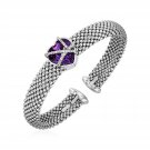 Sterling Silver Stunning Popcorn Texture Cuff Bangle with Amethyst and Diamonds