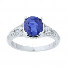 10k White Gold Oval Lab-Created Blue Sapphire Diamond Solitaire Ring 2-1/2
