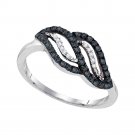 10k White Gold Womens Round Black Color Enhanced Diamond Crossover Band Ring 1/3