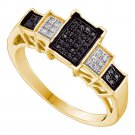 10k Yellow Gold Womens Round Black Color Enhanced Diamond Rectangle Cluster Ring