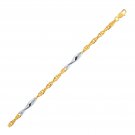 14k Two-Tone Gold Rope Bracelet with Polished Spiral Bar Stations