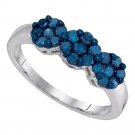 10k White Gold Womens Round Blue Color Enhanced Diamond Cluster Fashion Ring 3/4