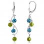 4.94 Carat 14K Solid White Gold Chandelier Earrings Blue Topaz Peridot