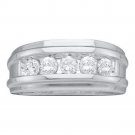 14k White Gold Round Channel-set Diamond Mens Wedding Anniversary Band