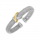 18k Yellow Gold & Sterling Silver Cute Popcorn Texture Cuff Bangle with X Motif