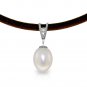 4.01 CTW 14K Solid White Gold Leather Necklace Diamond pearl