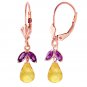 3.4 Carat 14K Solid Rose Gold Leverback Earrings Citrine Amethyst